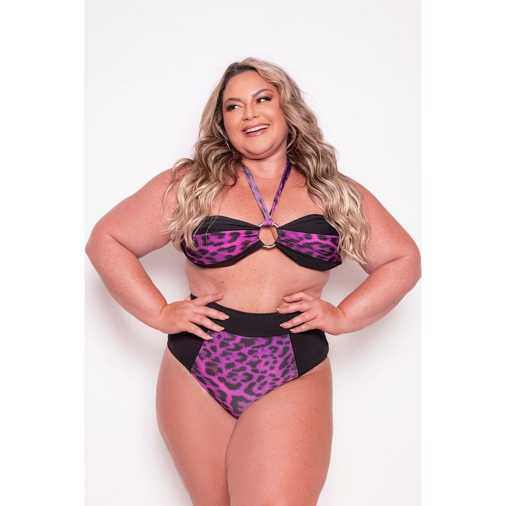 Biquíni Plus Size Estampa De Oncinha Com Argola Busto - 50 - Roxo