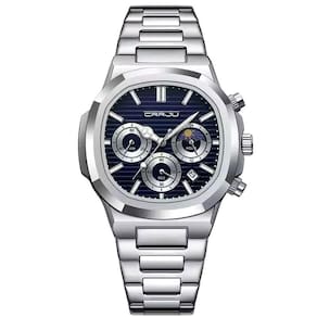 Relógio Masculino Quadrado Em Aço Inoxidável Casual Impermeável Quartzo Azul