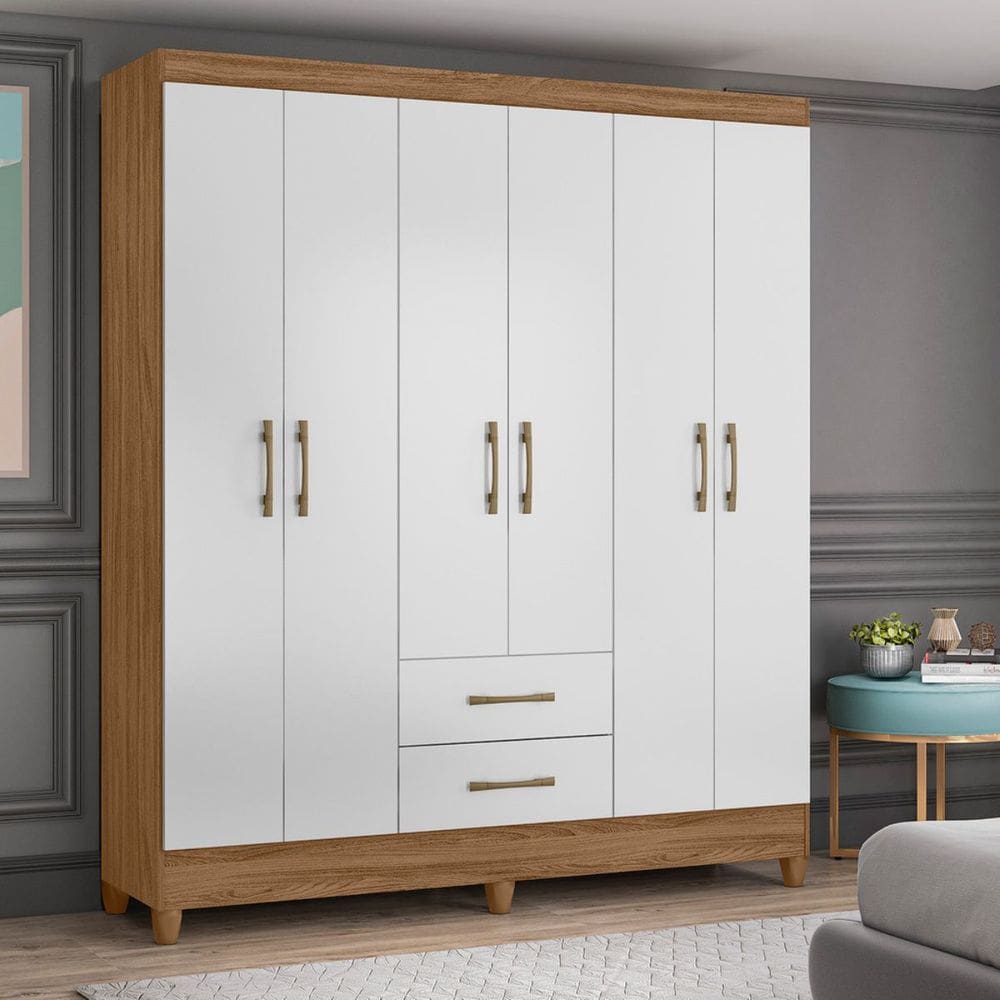 Guarda Roupa Casal 6 Portas 2 Gavetas 153x182cm Panamá Moval
