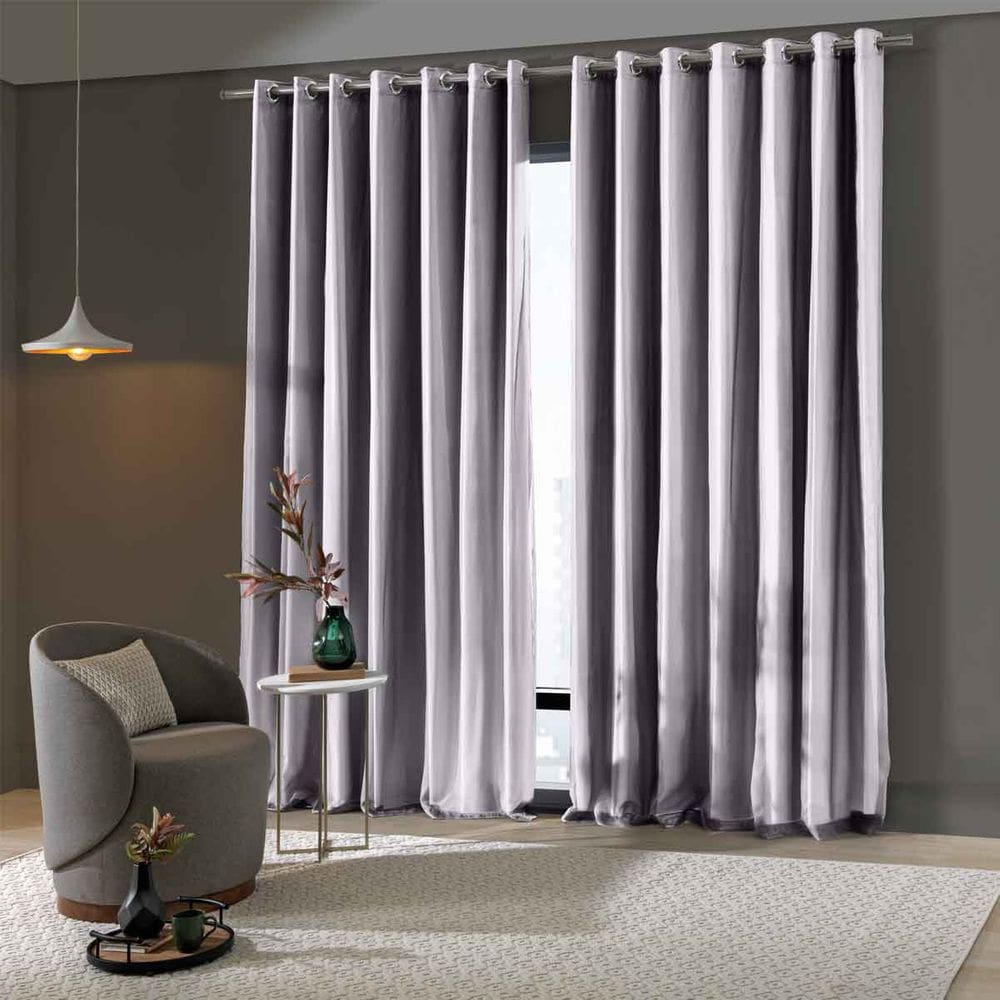 Cortina Blackout Quarto Cinza Pratika Cromo 3,00 x 1,70 Voil Com Forro Corta Luz PVC Bella Janela