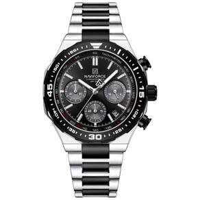 Relógio De Quartzo Masculino Com Pulseira De Aço Inoxidável Esportivo Impermeável Preto Prata