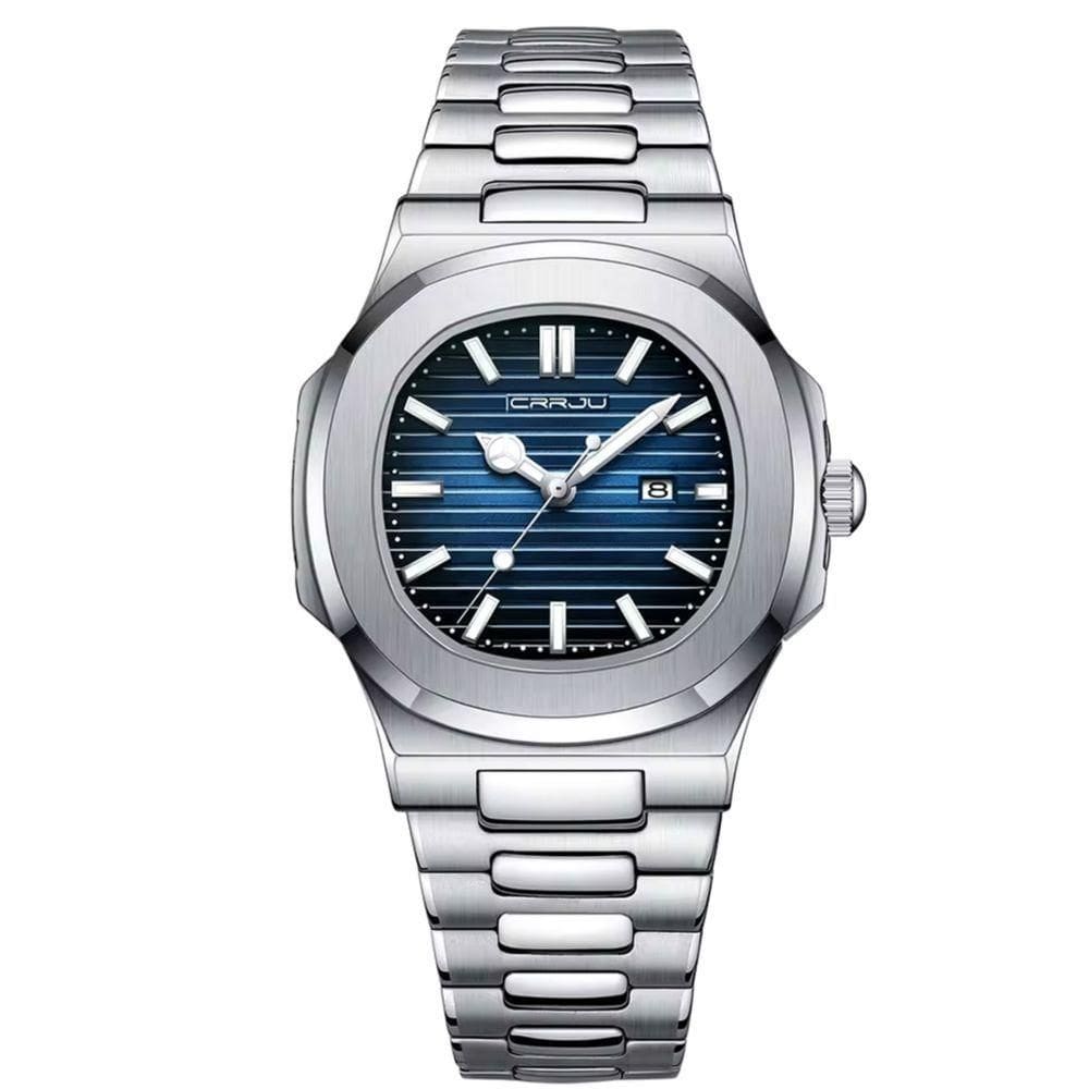 Relogio Analógico Masculino Quadrado Luminoso Em Aço Inoxidável Impermeavel Azul