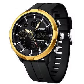 Relógio Digital Masculino Estilo Esportivo Duplo Display á Prova D`água Preto Dourado