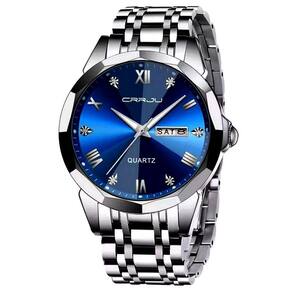 Relógio Analógico Masculino De Quartzo Impermeável Em Aço Inoxidável Classico Azul