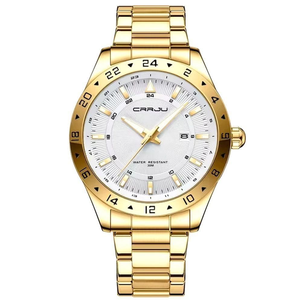 Relógio De Pulso Masculino Quartzo Design Esportivo Impermeavel 3atm Data Automatica Branco Dourado
