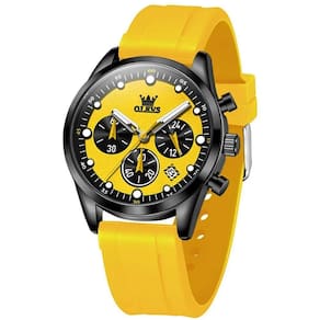 Relógio De Quartzo Masculino Pulseira De Silicone Multifuncional Impermeável Amarelo