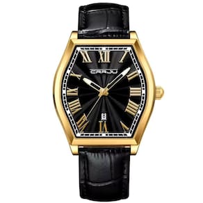 Relogio Analógico Masculino De Quartzo Design Criativo Tonneau à Prova D`água Preto Dourado
