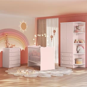 Quarto Infantil Completo Estrela 2 Portas 7 Gavetas Rosa - Pnr Móveis