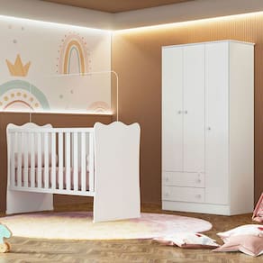 Quarto Infantil Completo Iris 3 Portas 2 Gavetas Branco - Pnr Móveis