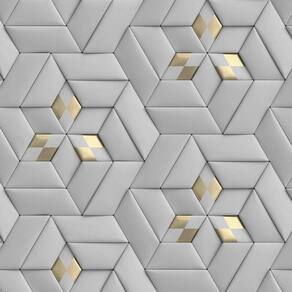 Papel De Parede 3D Cinza E Dourado Geometrico Autocolante