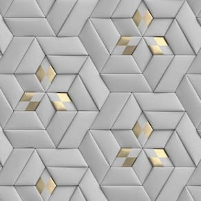Papel De Parede 3D Cinza E Dourado Geometrico Autocolante
