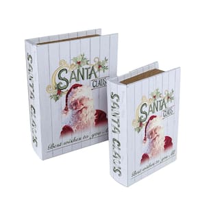 Jogo Caixa Livro Decorativo Porta Objetos MDF Santa Claus Papai Noel 2 Unidades - Magizi