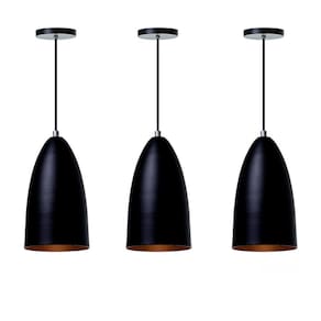Lustre Pendente Bala M Preto Alumínio 22x13cm 3 Unidades