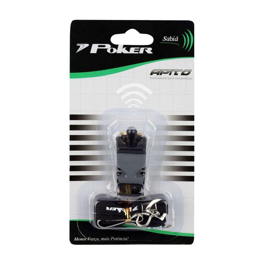 Apito Poker Profissional Sabiá Com Cordão E Mosquetão Preto