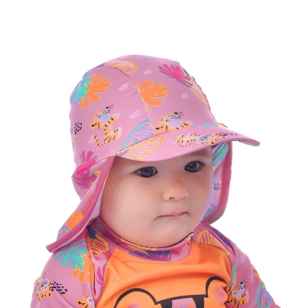 Boné Praia Bebê Proteção UV Tigres Coral Everly