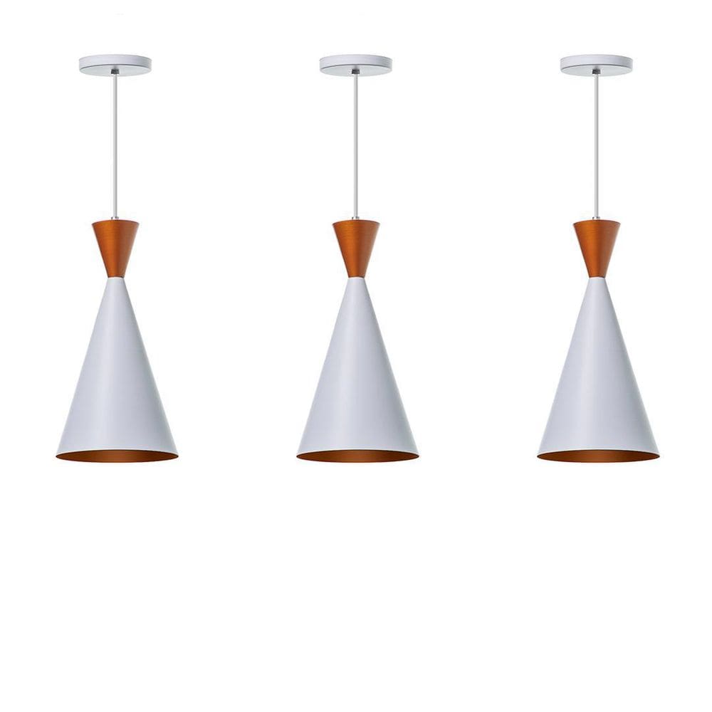 Lustre Pendente Canadá Branco - Kit 3  40x19cm