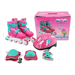 Patins In-Line Ajustável Rosa Unitoys 1439 + Kit Proteção