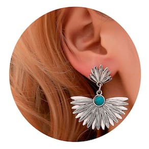 Brinco Feminino Pendentes tipo leque Turquesa Festa Luxo