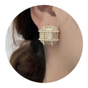 Brincos Geométricos Quadrados Minimalistas Strass Festas