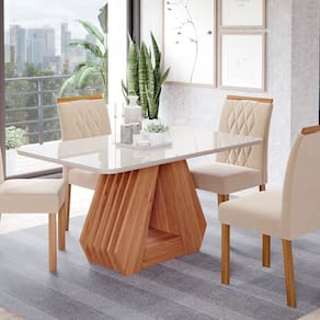 Sala de Jantar Agata 130 Cm com 4 Cadeiras Juliana Wood Off/Mad/Nude