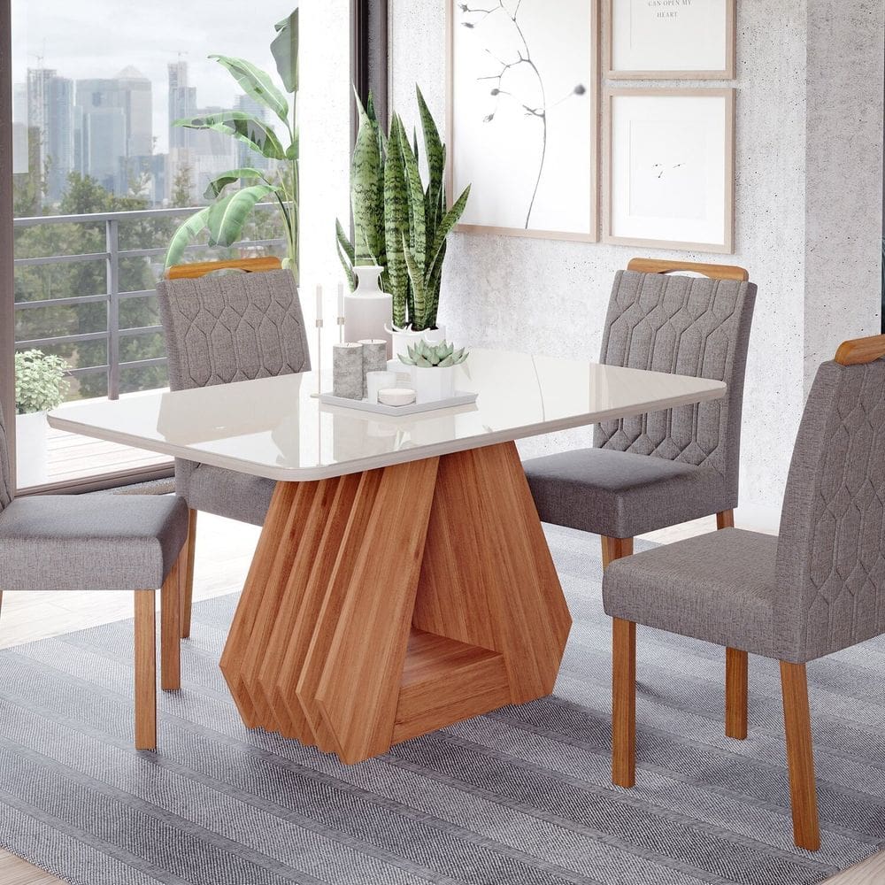 Sala de Jantar Agata 130 Cm com 4 Cadeiras Paola Wood Off/Mad