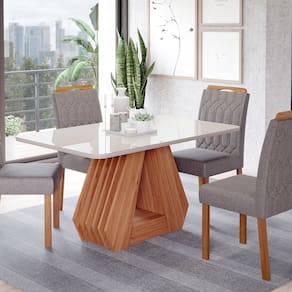 Sala de Jantar Agata 130 Cm com 4 Cadeiras Paola Wood Off/Mad