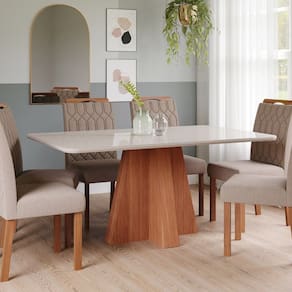 Sala de Jantar Maitê 160 Cm com 6 Cadeiras Paola Wood Cinamomo/Off/Bege