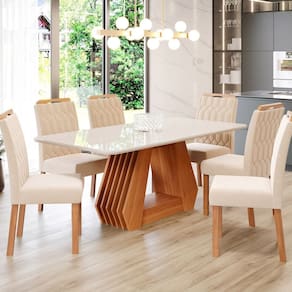 Sala de Jantar Agata 180 Cm com 6 Cadeiras Paola Wood Off/Mad/Nude