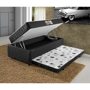 Colchão Solteiro Elite 3em1 Colchão Espuma D28 + Baú Profudidade 17 Cm + Cama Auxiliar 88x58x188