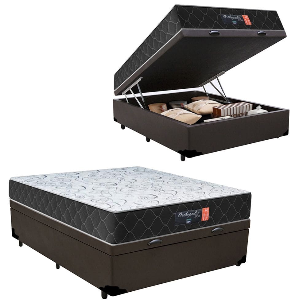 Cama Box Baú Casal + Colchão Semi Ortopédico Extra Firme Espuma D33 Prime Colchões 72x138x188