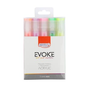 Marcador Artístico Permanente BRW Evoke Acrylic Neon 5 Cores