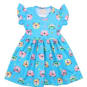 Vestido Infantil Sublimado Estampa de Ursinhos Azul Claro