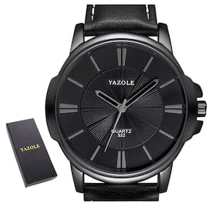Relógio Masculino Preto Yazole 332 Couro + Estojo