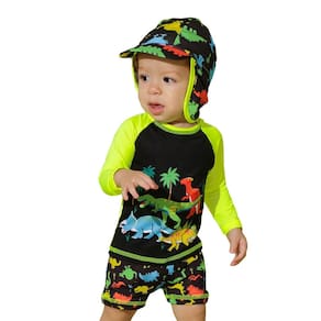 Conjunto Praia Bebê Proteção UV Dinossauros Preto Everly