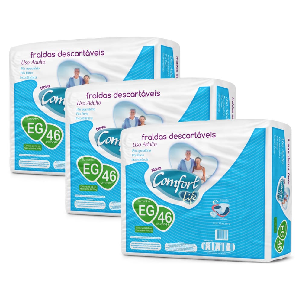 Kit 3 Pacotes Fralda Descartável Geriátrica Adulto Comfort Life G Direto da Fábrica Revenda Barato
