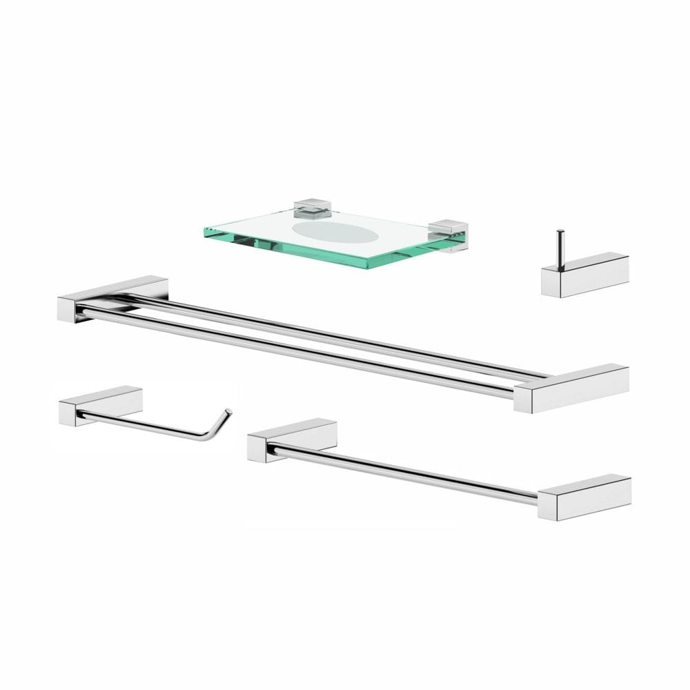 Kit De Acessórios Duplo Para Banheiro Troia 5 Peças Prata 2090TR