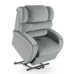 Poltrona do Papai Reclinável Napoli Elevação Lift Elétrico PU Cinza FH1 - D`Rossi