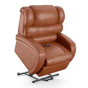 Poltrona do Papai Reclinável Napoli Elevação Lift Elétrico PU Caramelo Brilho FH1 - D`Rossi