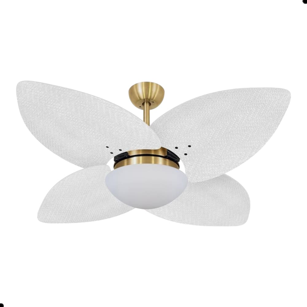 Ventilador de Teto Dormamu Dourado 4 Pás Palmae Branco 127V com Controle