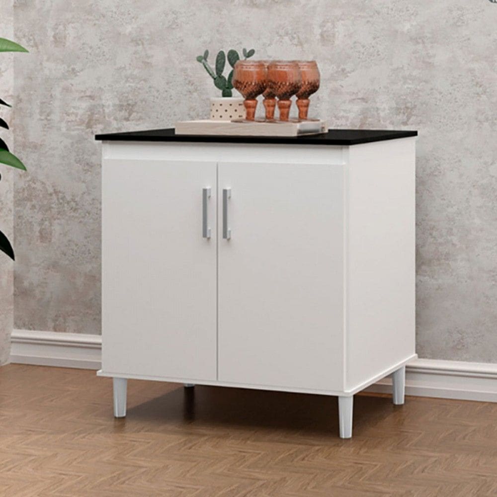 Balcão de Cozinha 78 Cm Pratico 2 Portas Branco/Preto - J&a Móveis
