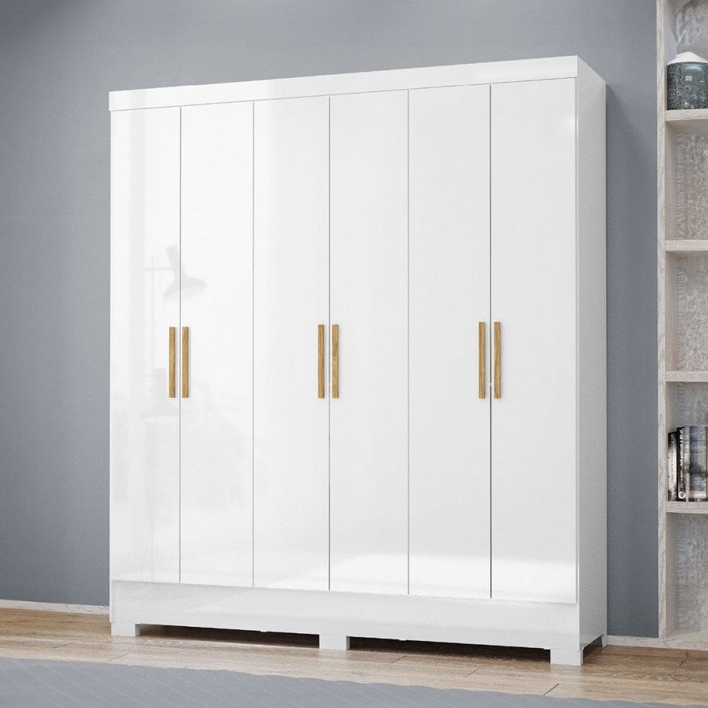 Guarda-Roupa Casal Gliese 6 Portas 2 Gavetas Branco Neve - Mx Móveis