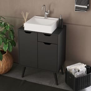 Gabinete para Banheiro com 2 Portas e Gaveta 60x80cm Preto Tecno Mobili