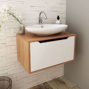 Gabinete Suspenso para Banheiro 1 Porta 60x33cm Amêndoa Branco Tecno Mobili