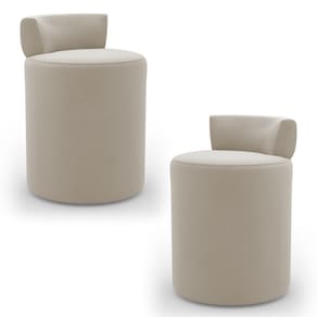 Kit 02 Puffs Decorativos Orgânicos Living Aegon Minimalista Veludo Bege - Desk Design