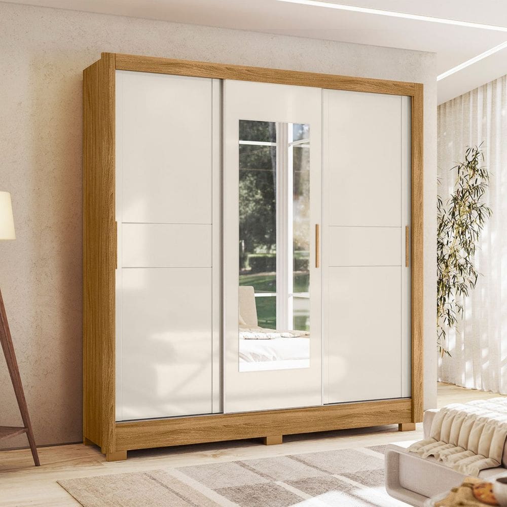 Guarda-Roupa com Porta de Correr Espelho 202x212cm Bahamas Moval