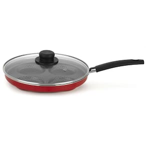 Frigideira 4 Ovos com Tampa Gourmet Vermelho 28 cm em Alumínio com Revestimento Interno Antiaderente Multiflon