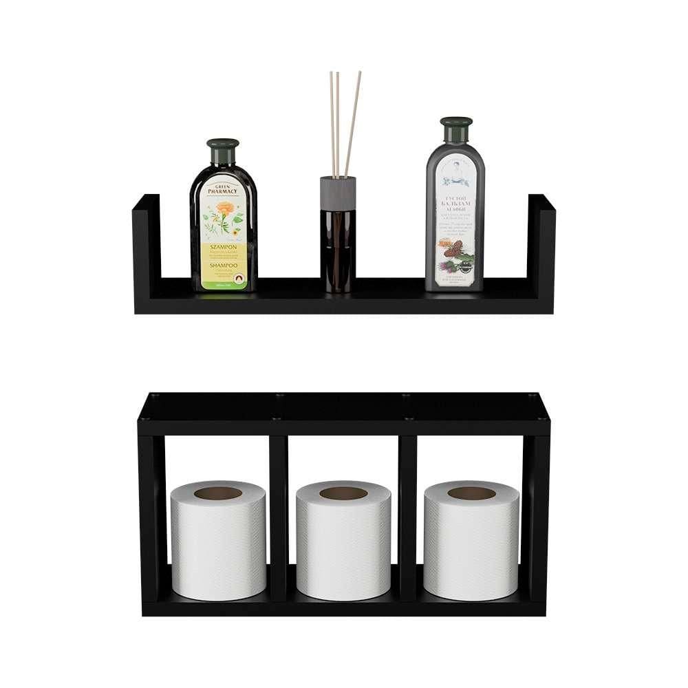 Kit 2 Peças Nicho Prateleira para Banheiro Preto 40 x 12cm