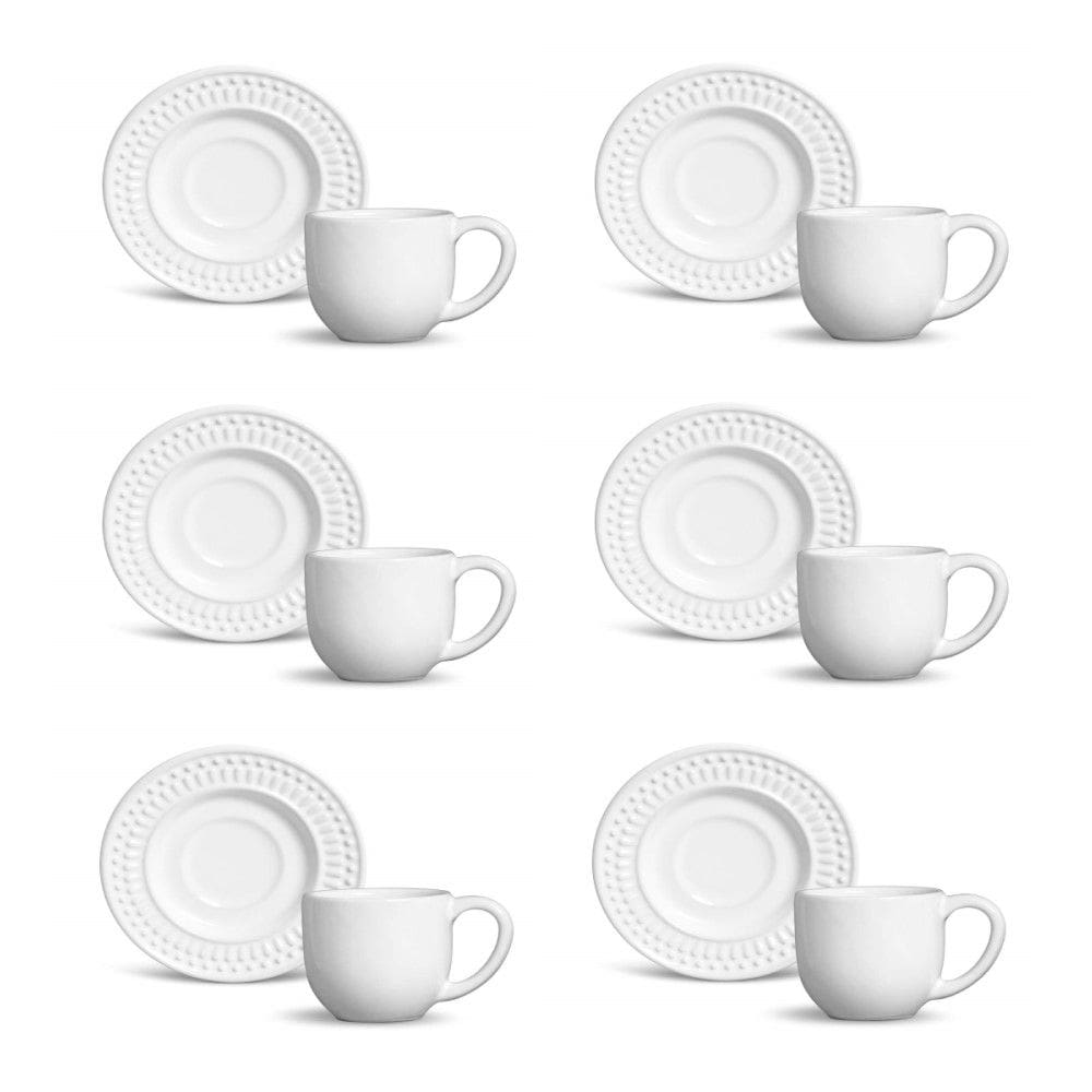 Conjunto de Xícara de Cafezinho com Pires 06 Peças Roma Branco Porto Brasil