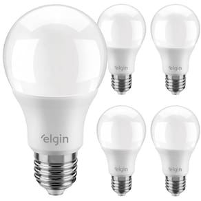 Kit 5 Lâmpada Led 12w Elgin Bulbo E27 Residencial Bivolt 1.050lm Branco Frio 6500K Luz Branca