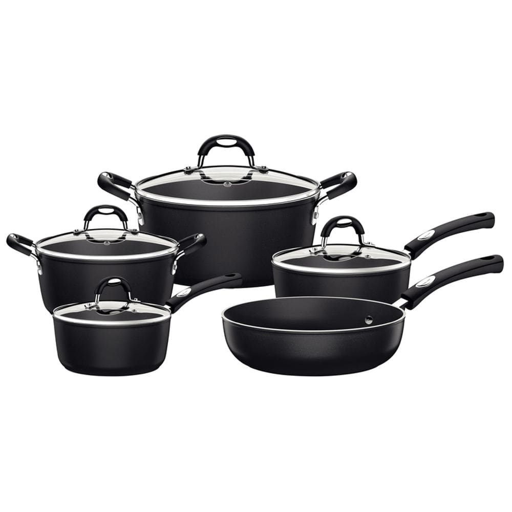 Jogo de Panelas Mônaco Induction 5 Peças Preto em Alumínio com Revestimento Interno Antiaderente e Cabo em Silicone Tramontina 28799/002